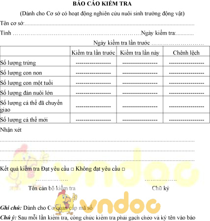 Mẫu báo cáo kiểm tra dành cho cơ sở nghiên cứu nuôi sinh trưởng động vật