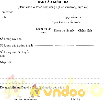 Mẫu báo cáo kiểm tra dành cho cơ sở nghiên cứu trồng thực vật