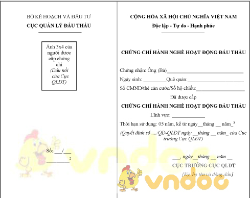 Mẫu chứng chỉ hành nghề hoạt động đấu thầu