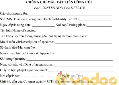 Mẫu chứng chỉ mẫu vật tiền công ước