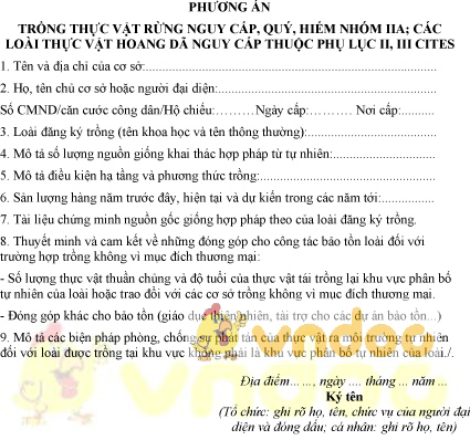 Mẫu phương án trồng thực vật rừng nguy cấp, quý, hiếm nhóm IIA