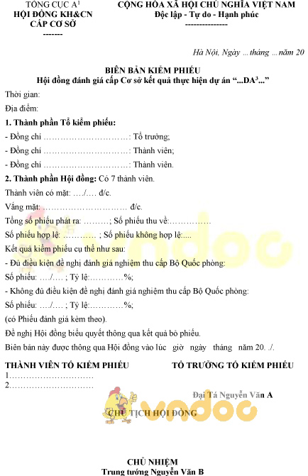 Mẫu biên bản kiểm phiếu hội đồng đánh giá cấp cơ sở kết quả thực hiện dự án