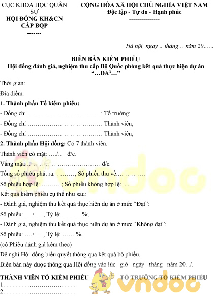 Mẫu biên bản kiểm phiếu hội đồng đánh giá nghiệm thu dự án