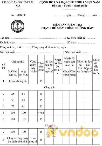 Mẫu biên bản kiểm tra chạy thử máy chính đường dài