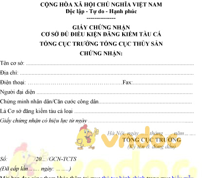 Mẫu giấy chứng nhận cơ sở đủ điều kiện đăng kiểm tàu cá