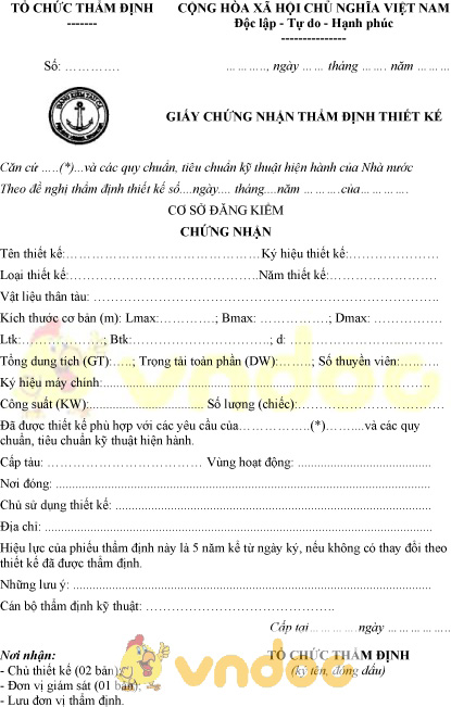 Mẫu giấy chứng nhận thẩm định thiết kế tàu cá