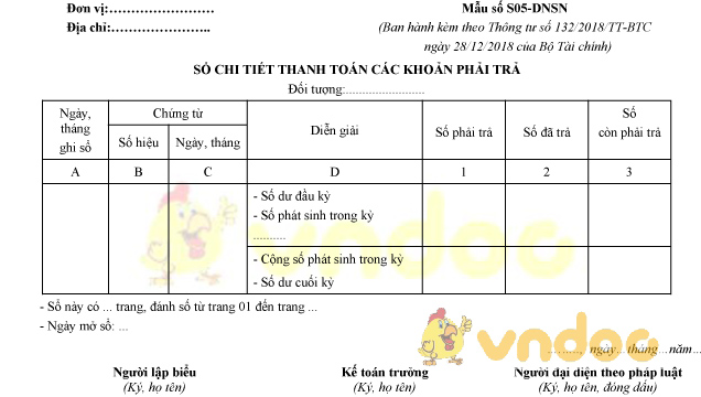 Mẫu số S05-DNSN: Sổ chi tiết thanh toán các khoản phải trả
