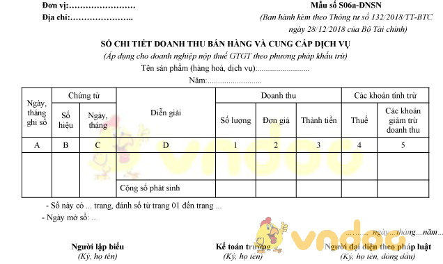 Mẫu số S06a-DNSN: Sổ chi tiết doanh thu bán hàng và cung cấp dịch vụ