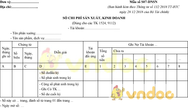Mẫu số S07-DNSN: Sổ chi phí sản xuất, kinh doanh