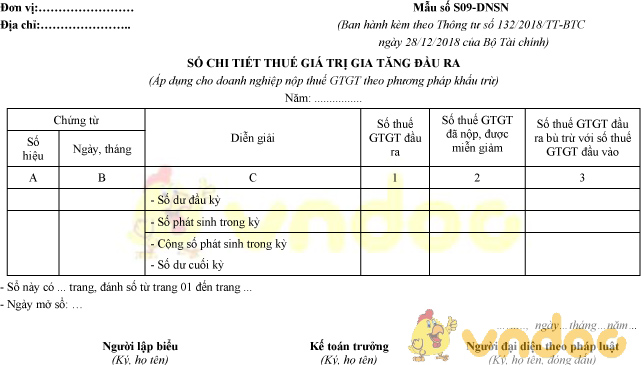 Mẫu số S09-DNSN: Sổ chi tiết thuế giá trị gia tăng đầu ra