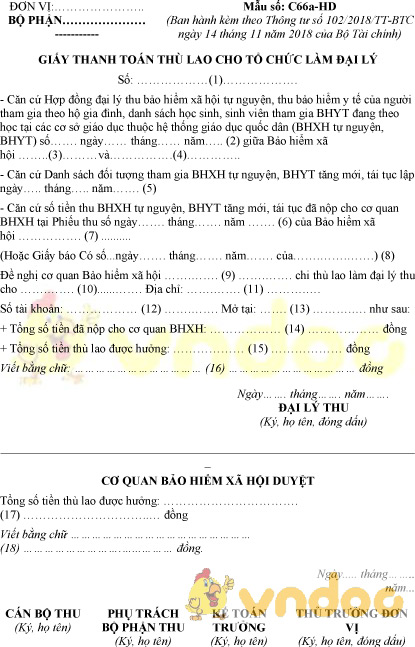 Mẫu số C66a-HD: Giấy thanh toán thù lao cho tổ chức làm đại lý