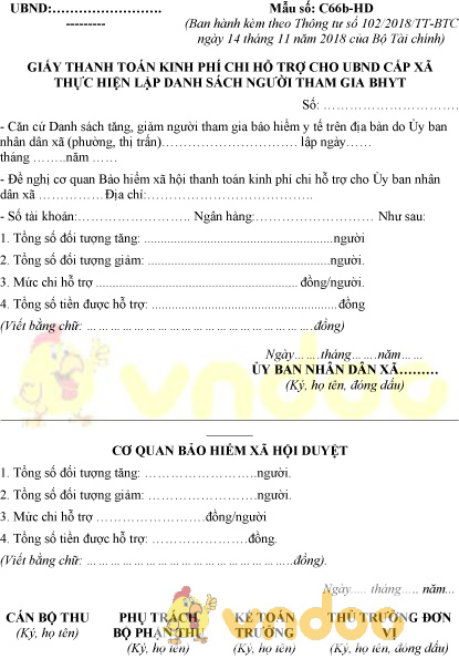 Mẫu số C66b-HD: Giấy thanh toán kinh phí cho UBND xã lập danh sách người tham gia BHYT