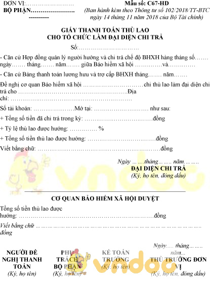 Mẫu số C67-HD: Giấy thanh toán thù lao cho tổ chức làm đại diện chi trả