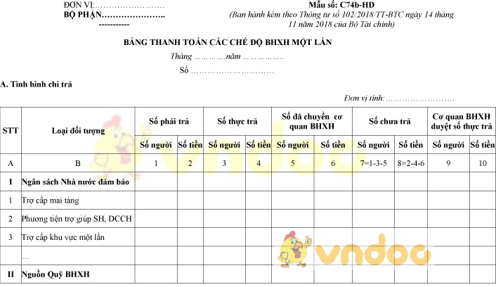 Mẫu số C74b-HD: Bảng thanh toán các chế độ BHXH một lần