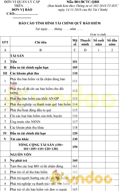 Mẫu B01/BCTC-QBH: Báo cáo tình hình tài chính quỹ bảo hiểm