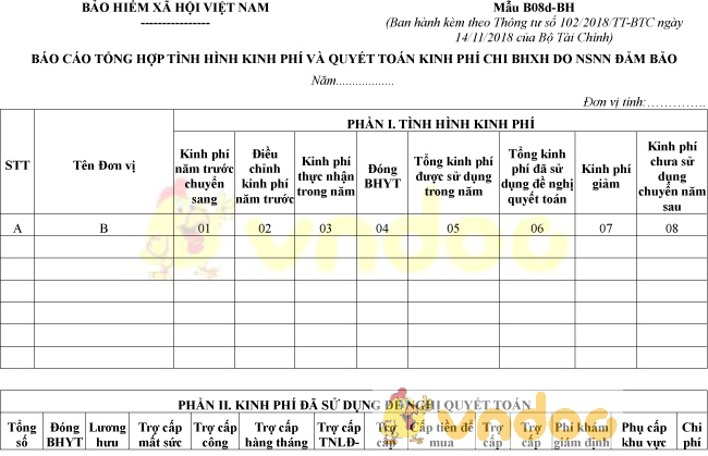 Mẫu B08d-BH: Báo cáo tổng hợp tình hình kinh phí và quyết toán kinh phí chi bảo hiểm