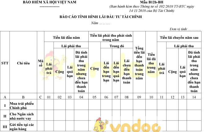 Mẫu B12b-BH: Báo cáo tình hình lãi đầu tư tài chính