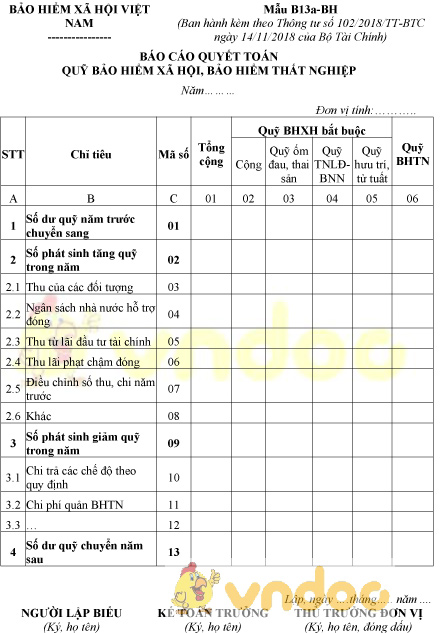 Mẫu B13a-BH: Báo cáo quyết toán quỹ BHXH, BHTN