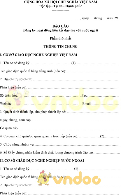 Mẫu báo cáo đăng ký hoạt động liên kết đào tạo với nước ngoài
