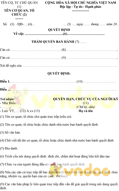 Mẫu quyết định đình chỉ, chấm dứt hoạt động liên kết đào tạo với nước ngoài