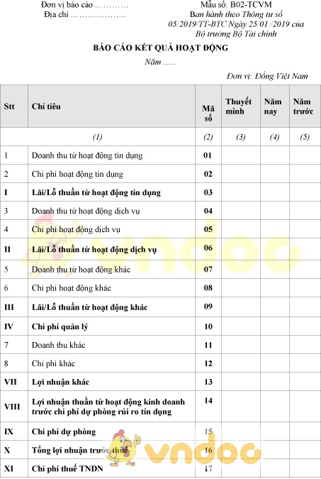Mẫu số B02-TCVM: Báo cáo kết quả hoạt động