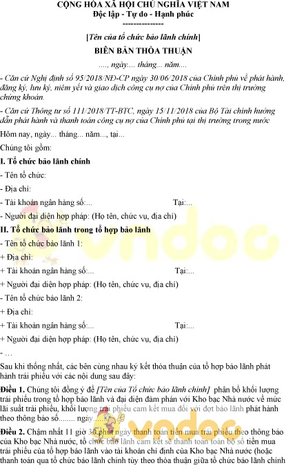 Mẫu biên bản thỏa thuận của các tổ chức bảo lãnh trong tổ hợp bảo lãnh
