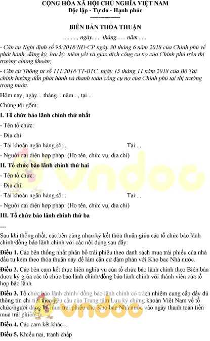 Mẫu biên bản thỏa thuận của tổ chức bảo lãnh chính và tổ chức đồng bảo lãnh chính