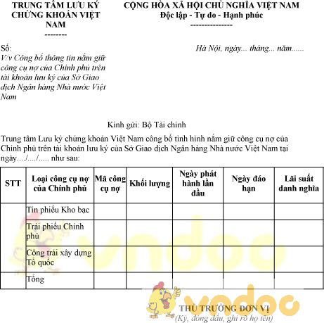 Mẫu công bố thông tin tỷ lệ nắm giữ công cụ nợ