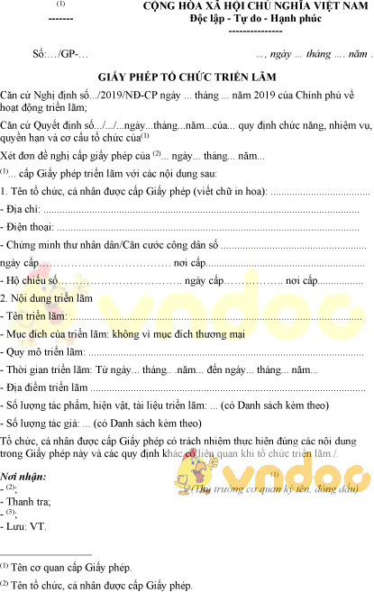 Mẫu giấy phép tổ chức triển lãm