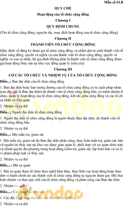 Mẫu số 03.BT: Quy chế hoạt động của tổ chức cộng đồng
