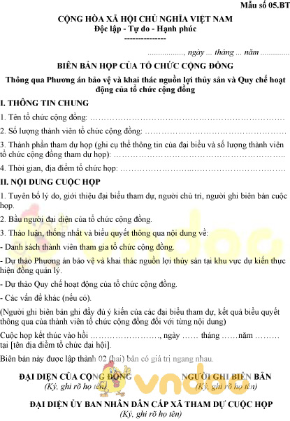 Mẫu số 05.BT: Biên bản họp của tổ chức cộng đồng