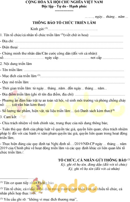 Mẫu thông báo tổ chức triển lãm