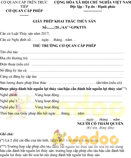 Mẫu số 04.KT: Giấy phép khai thác thủy sản