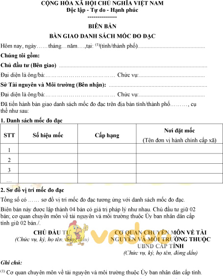 Mẫu biên bản bàn giao danh sách mốc đo đạc