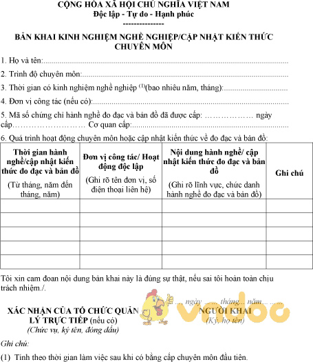 Mẫu bản khai kinh nghiệm nghề nghiệp, cập nhật kiến thức chuyên môn