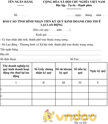 Mẫu báo cáo tình hình nhận tiền ký quỹ kinh doanh cho thuê lại lao động