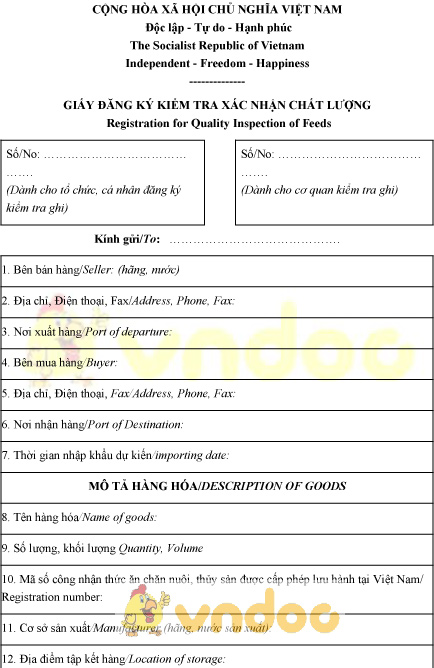 Mẫu giấy đăng ký kiểm tra xác nhận chất lượng