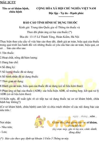 Mẫu 2C/TT: Báo cáo tình hình sử dụng thuốc