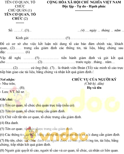 Mẫu đề nghị trưng cầu giám định