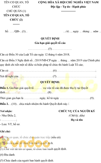 Mẫu quyết định gia hạn giải quyết tố cáo