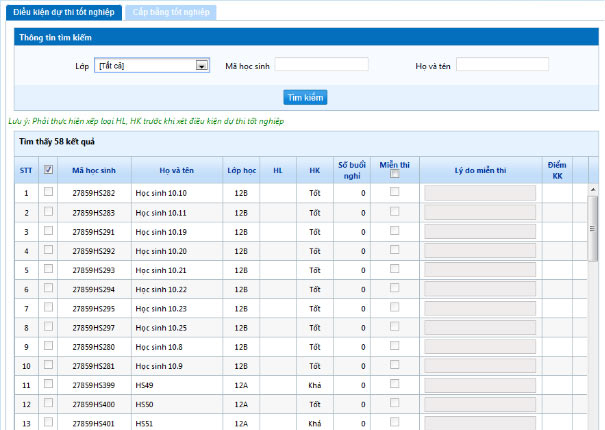 Xét duyệt tốt nghiệp THPT bằng SMAS