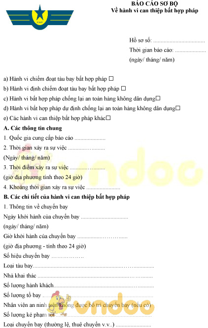 Mẫu báo cáo sơ bộ về hành vi can thiệp bất hợp pháp