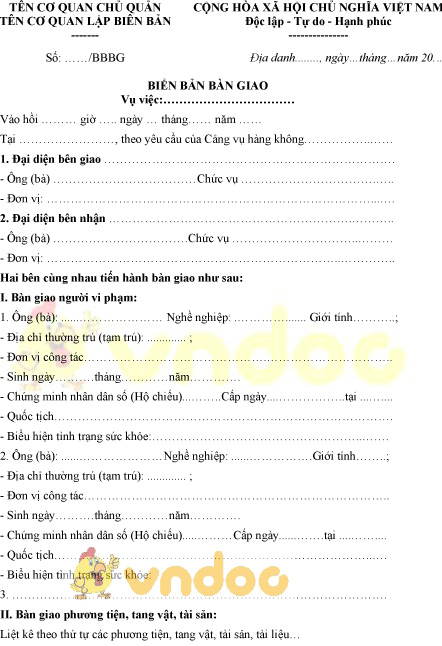 Mẫu biên bản bàn giao vụ việc vi phạm an ninh hàng không