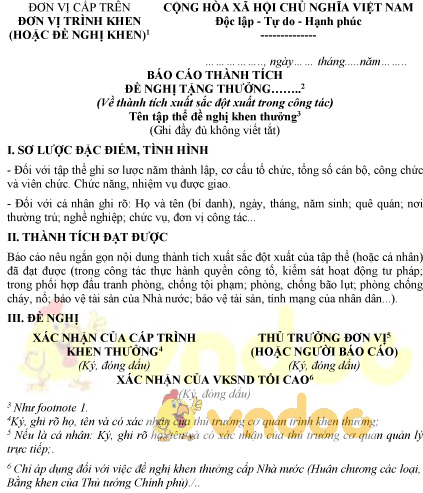 Mẫu báo cáo thành tích xuất sắc đột xuất trong công tác