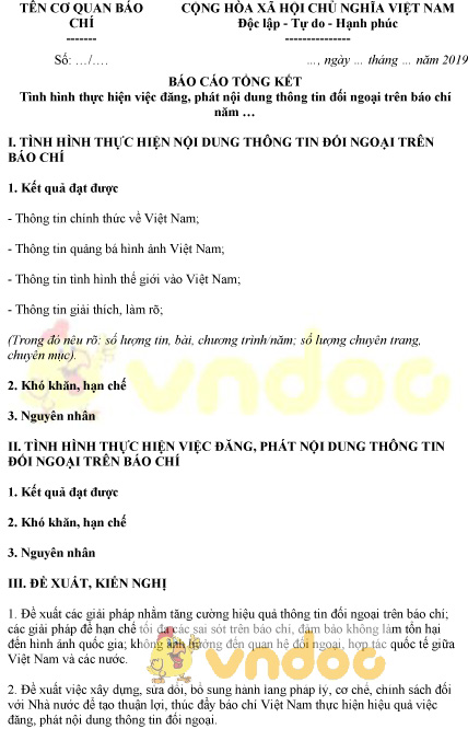 Mẫu báo cáo tổng kết việc đăng, phát nội dung thông tin đối ngoại trên báo chí