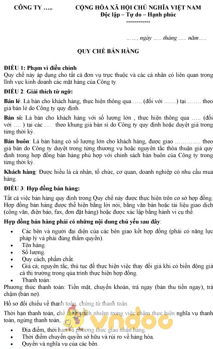 Mẫu quy chế bán hàng