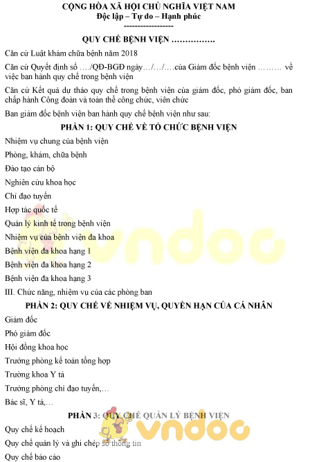 Mẫu quy chế bệnh viện