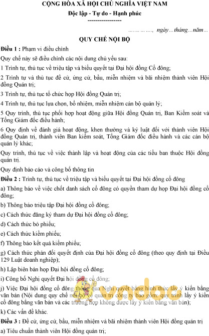 Mẫu quy chế nội bộ