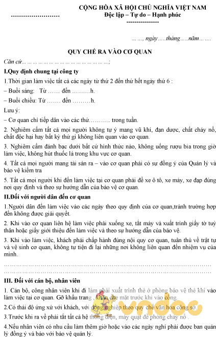 Mẫu quy chế ra vào cơ quan