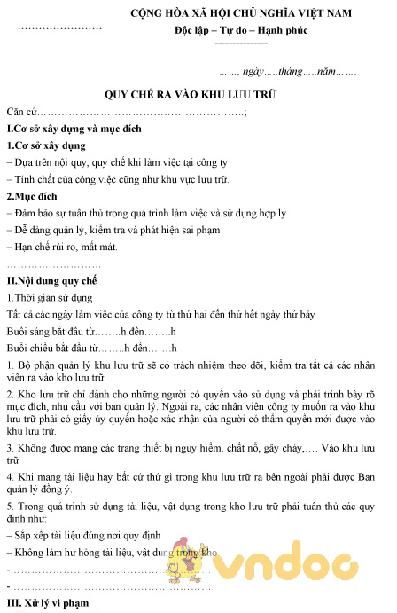 Mẫu quy chế ra vào khu lưu trữ